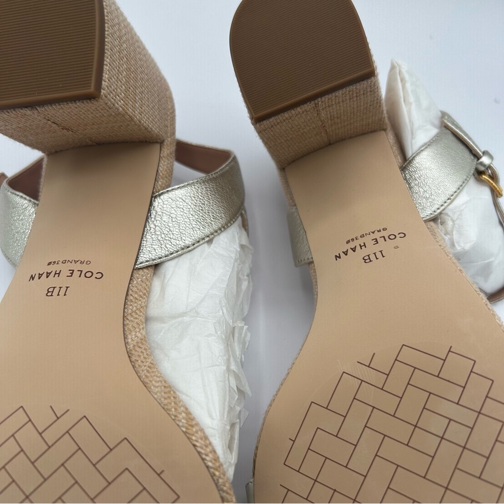 New Cole Haan Women’s Josie Block Heeled Sandal, Ivory/Soft Gold 11 B - Picture 8 of 9